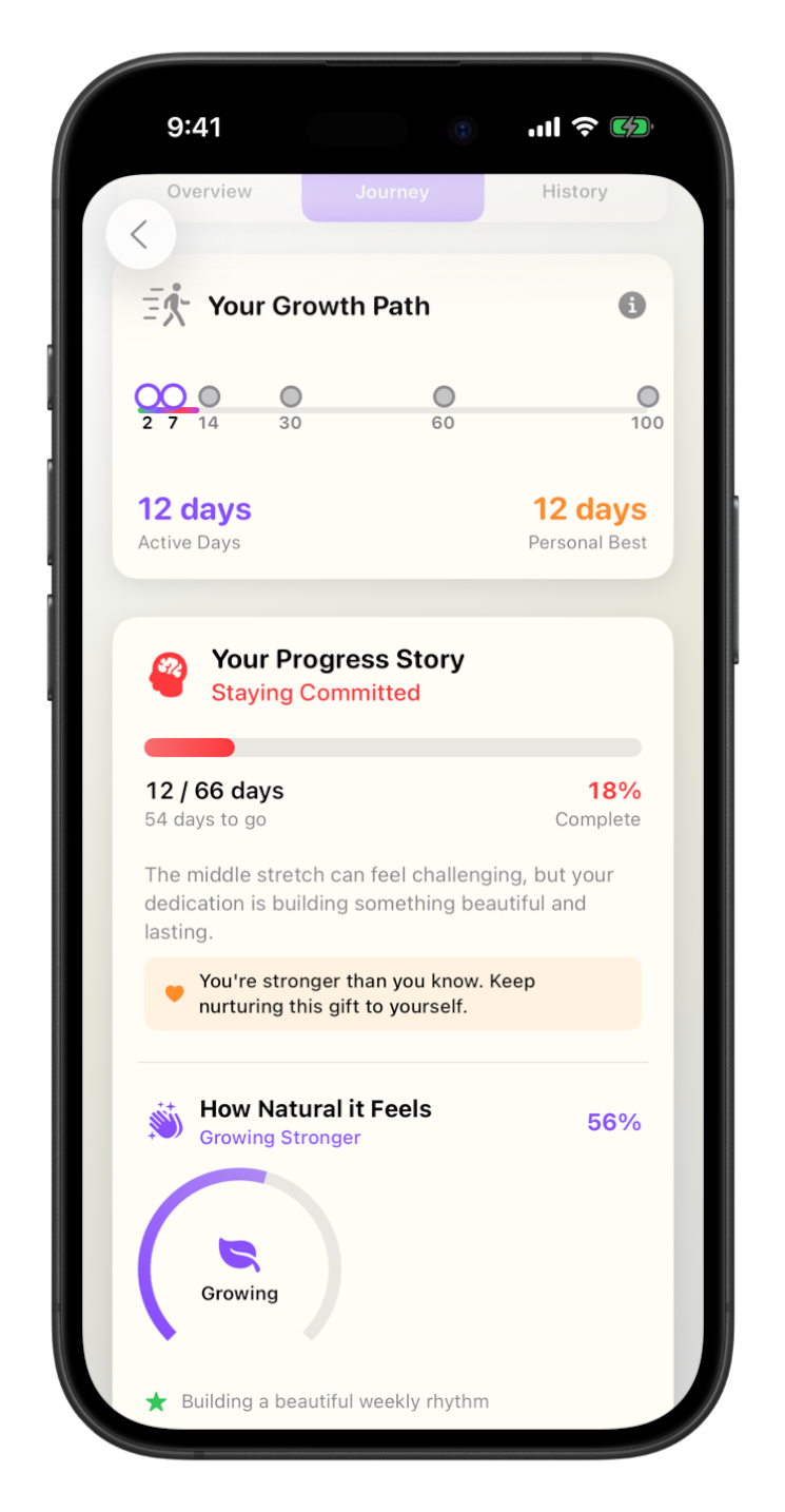 MIRA emotional growth history screen